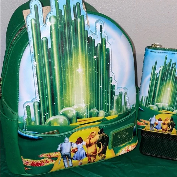 Exclusive Loungefly Wizard of Oz Emerald City GITD Mini Backpack and Wallet Set - Picture 3 of 15